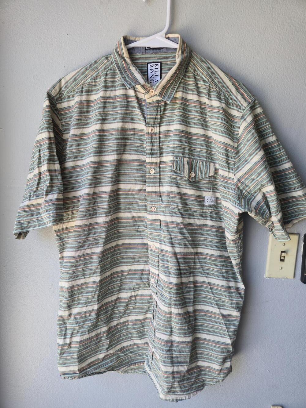 Billabong Large Striped Cotton Short Sleeve Button-Up Shirt